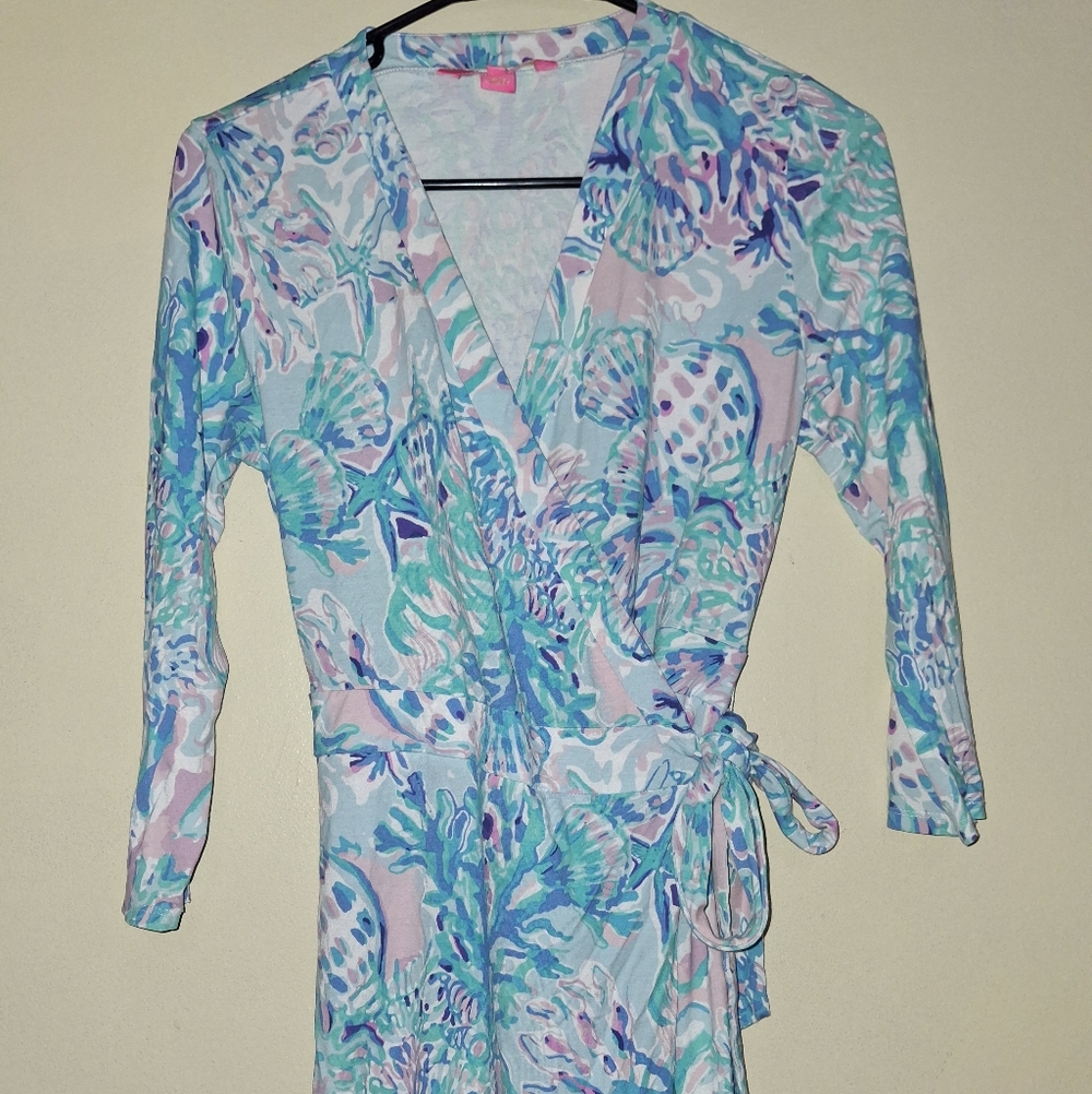 Lilly Pulitzer Blue and Pink Wrap Romper Dress